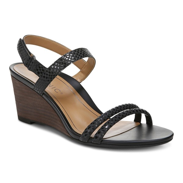 Vionic Sandals Ireland - Emmy Wedge Sandal Black - Womens Shoes Clearance | CWTYD-2780